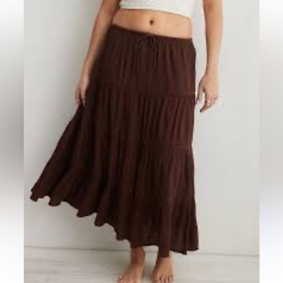 Aerie Beach Club Tiered Maxi Skirt brown size Small - Picture 3 of 7